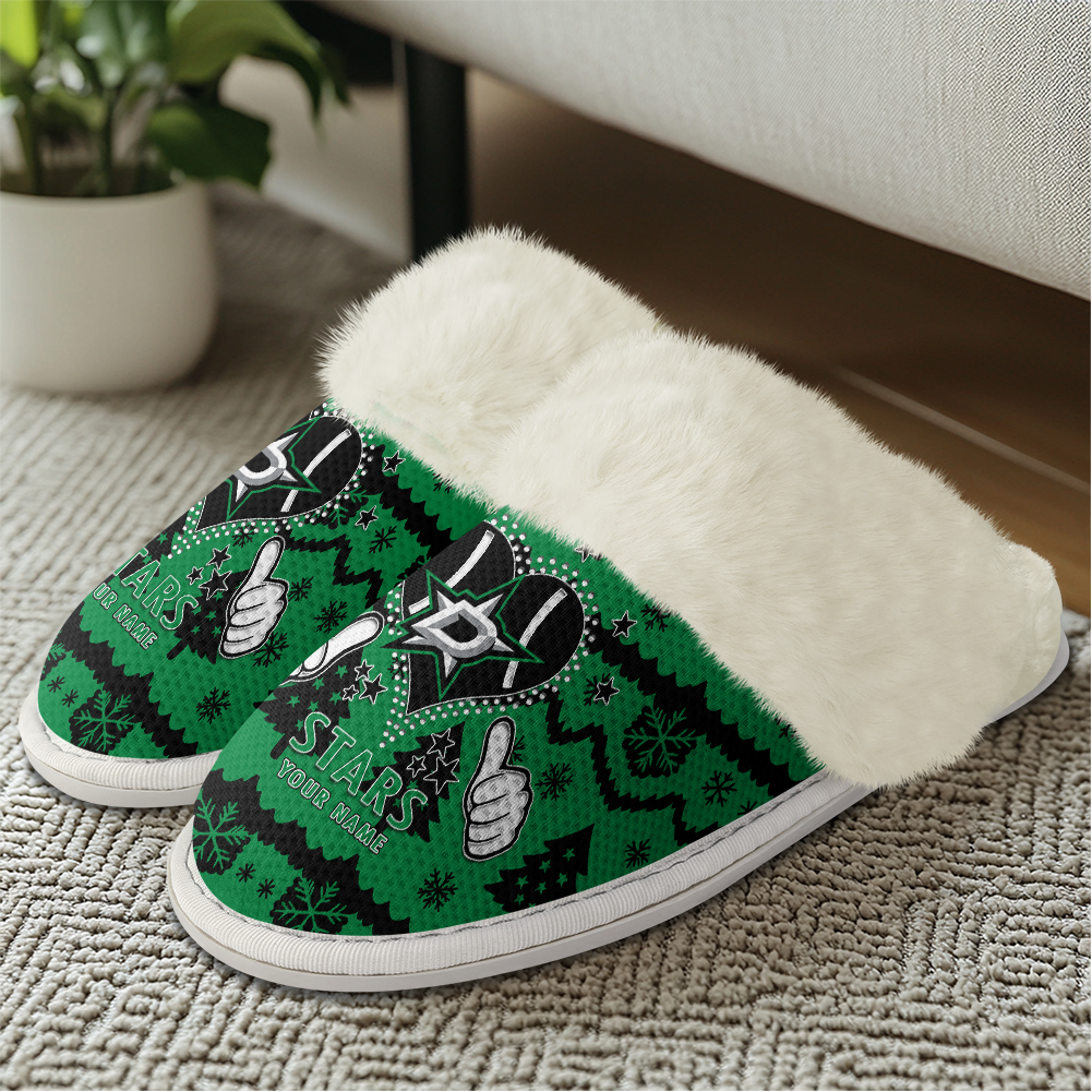 LIMITED EDITION - NEW CUSTOMIZED NHL15 DLS DALLAS STARS FUR-LINED SLIPPERS