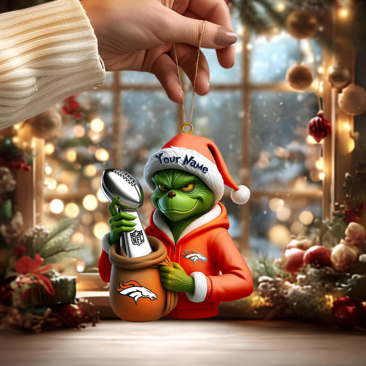LIMITED EDITION - NEW CUSTOMIZED NFL13 DVB DENVER BRONCOS THE GRINCH ACRYLIC ORNAMENT