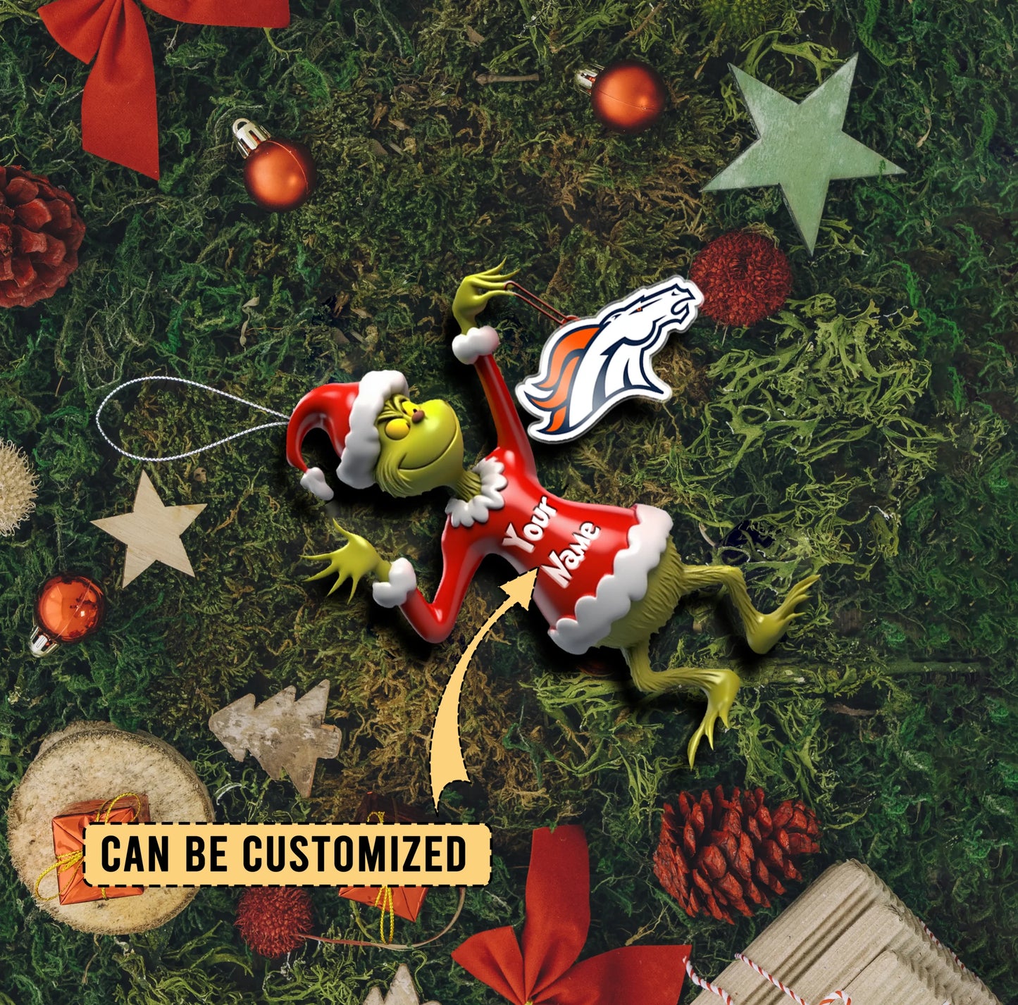 LIMITED EDITION - NEW CUSTOMIZED NFL13 DVB DENVER BRONCOS THE GRINCH ACRYLIC ORNAMENT