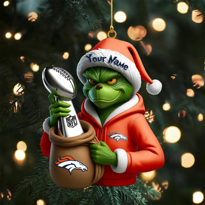 LIMITED EDITION - NEW CUSTOMIZED NFL13 DVB DENVER BRONCOS THE GRINCH ACRYLIC ORNAMENT