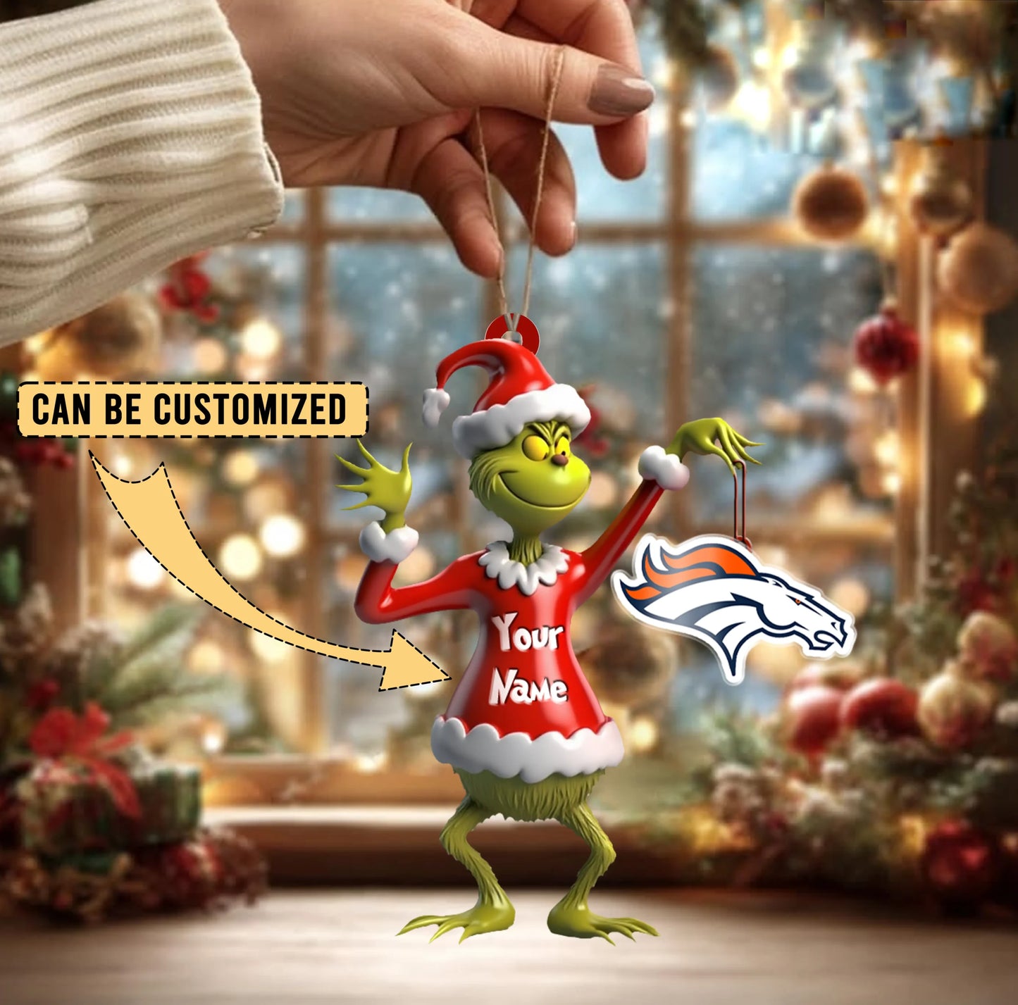 LIMITED EDITION - NEW CUSTOMIZED NFL13 DVB DENVER BRONCOS THE GRINCH ACRYLIC ORNAMENT