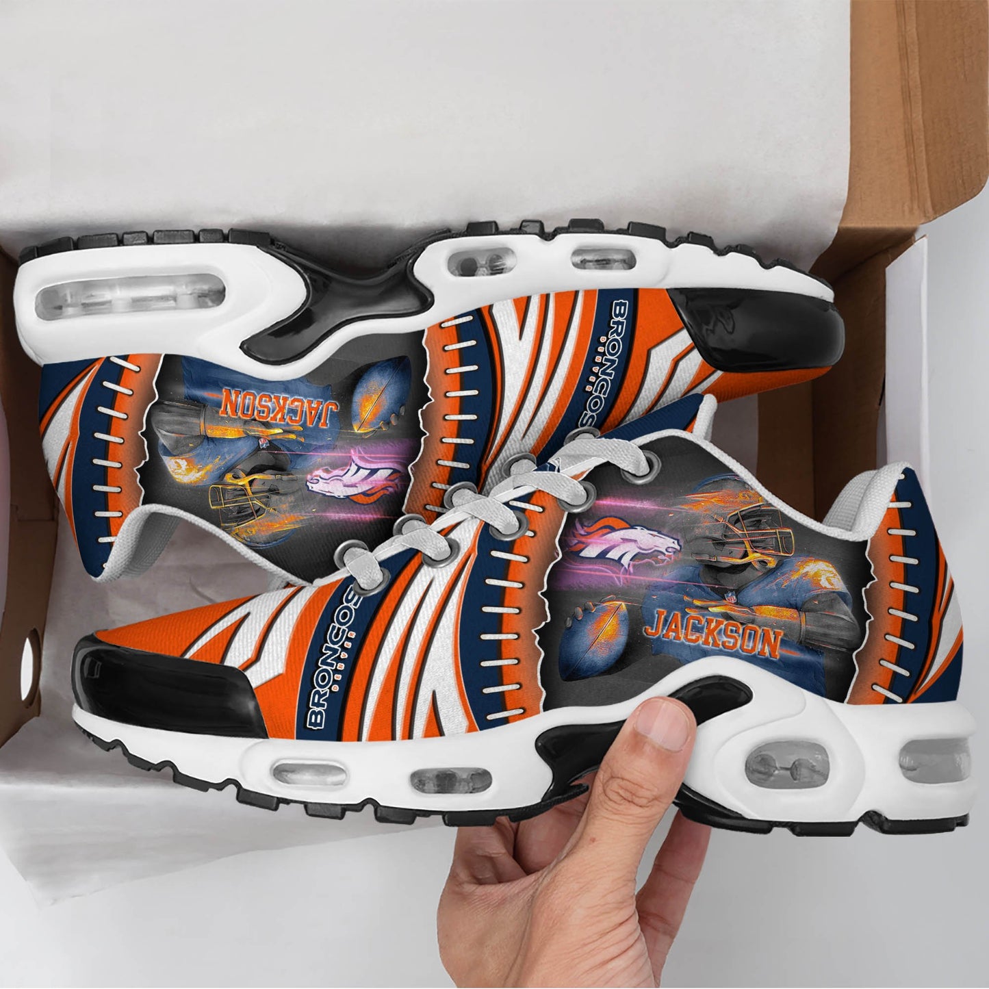 LIMITED EDITION - NEW CUSTOMIZED NFL13 DVB DENVER BRONCOS UNISEX AIR MAX PLUS SNEAKERS