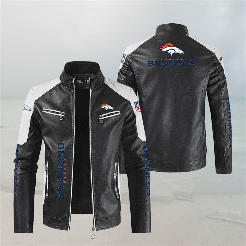 LIMITED EDITION - NEW CUSTOMIZED NFL13 DVB DENVER BRONCOS LEATHER BIKER JACKET