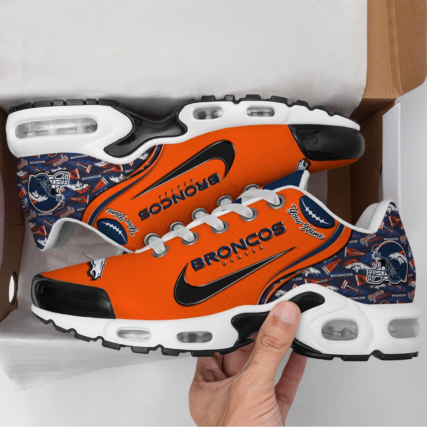 LIMITED EDITION - NEW CUSTOMIZED NFL13 DVB DENVER BRONCOS UNISEX AIR MAX PLUS SNEAKERS