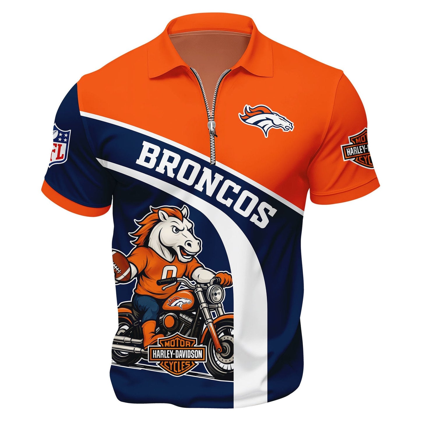 LIMITED EDITION - NEW CUSTOMIZED NFL13 DVB DENVER BRONCOS HARLEY-DAVIDSON POLO WITH ZIPPER SHIRT