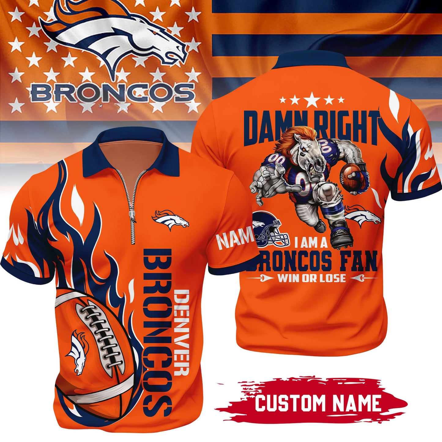 LIMITED EDITION - NEW CUSTOMIZED NFL13 DVB DENVER BRONCOS ZIP POLO SHIRT