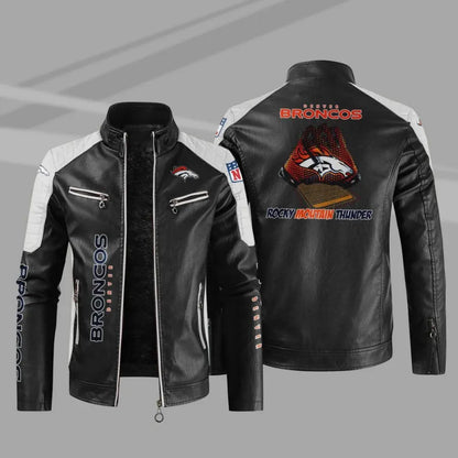LIMITED EDITION - NEW CUSTOMIZED NFL13 DVB DENVER BRONCOS LEATHER BIKER JACKET