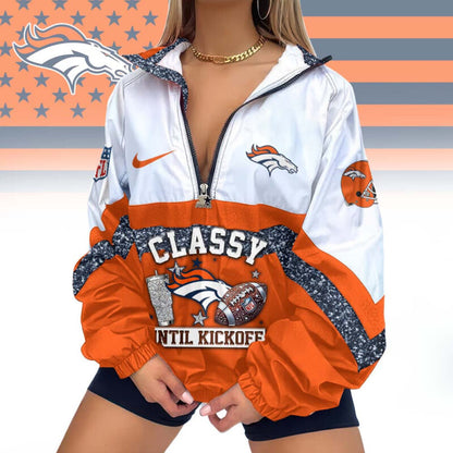LIMITED EDITION - NEW CUSTOMIZED NFL13 DVB DENVER BRONCOS V-NECK ZIPPER SWEATSHIRT JACKET