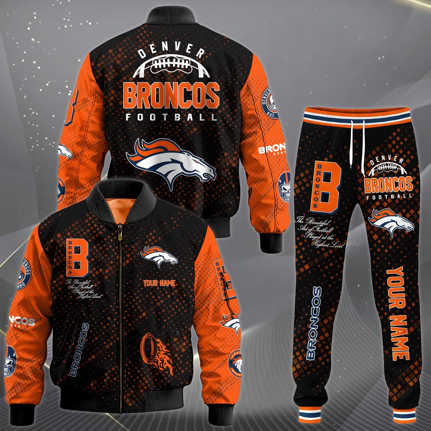 LIMITED EDITION - NEW CUSTOMIZED NFL13 DVB DENVER BRONCOS SATIN VARSITY JACKET & LONG PANTS