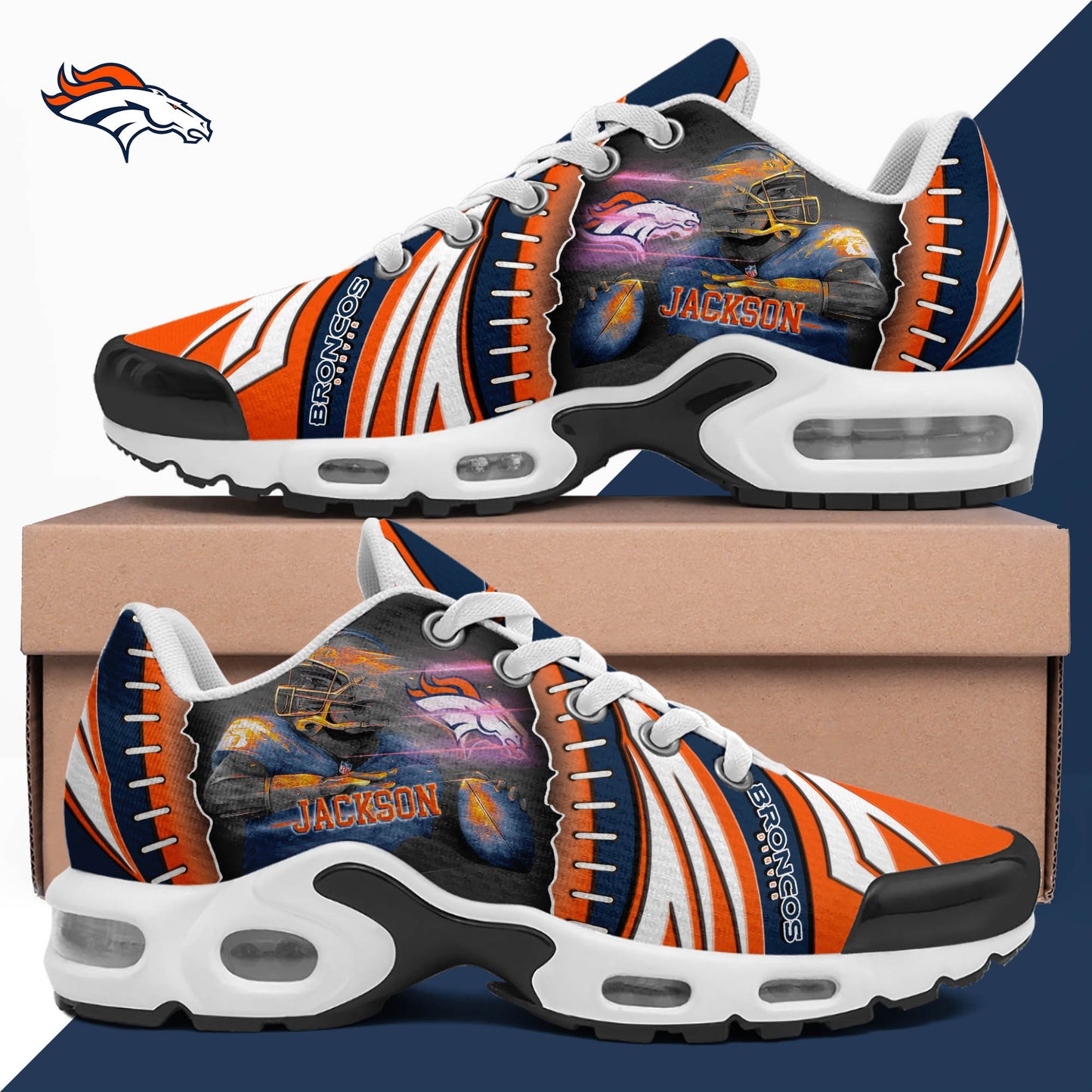 LIMITED EDITION - NEW CUSTOMIZED NFL13 DVB DENVER BRONCOS UNISEX AIR MAX PLUS SNEAKERS