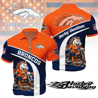 LIMITED EDITION - NEW CUSTOMIZED NFL13 DVB DENVER BRONCOS HARLEY-DAVIDSON POLO WITH ZIPPER SHIRT