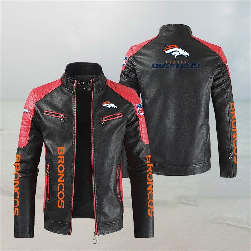LIMITED EDITION - NEW CUSTOMIZED NFL13 DVB DENVER BRONCOS LEATHER BIKER JACKET
