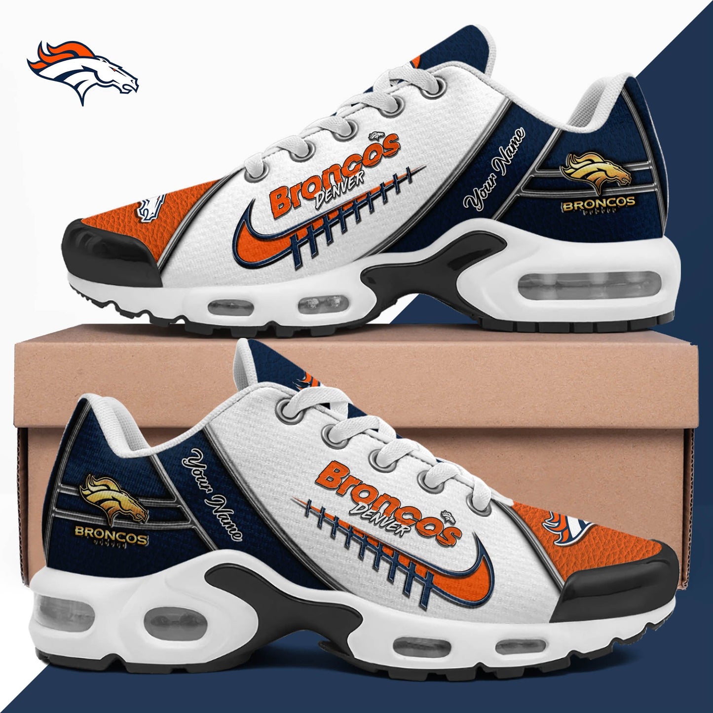LIMITED EDITION - NEW CUSTOMIZED NFL13 DVB DENVER BRONCOS UNISEX AIR MAX PLUS SNEAKERS
