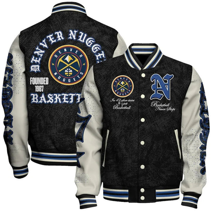 LIMITED EDITION - NEW CUSTOMIZED NBA08 DNU DENVER NUGGETS BASEBALL JACKET, SATIN VARSITY JACKET