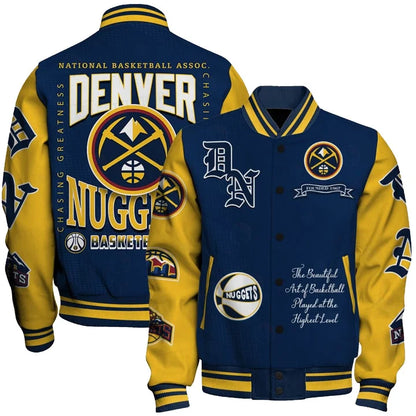 LIMITED EDITION - NEW CUSTOMIZED NBA08 DNU DENVER NUGGETS BASEBALL JACKET, SATIN VARSITY JACKET