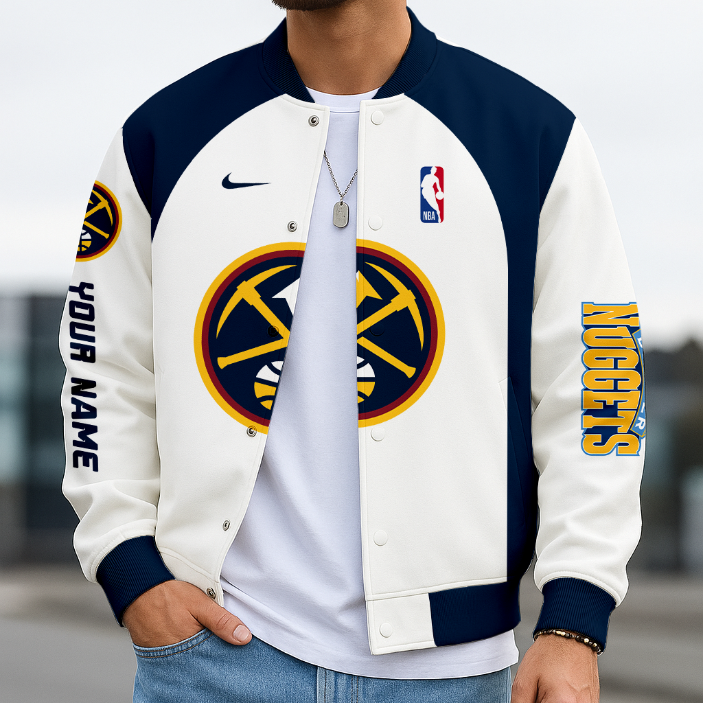 LIMITED EDITION - NEW CUSTOMIZED NBA08 DN DENVER NUGGETS BASEBALL JACKET, SATIN VARSITY JACKET