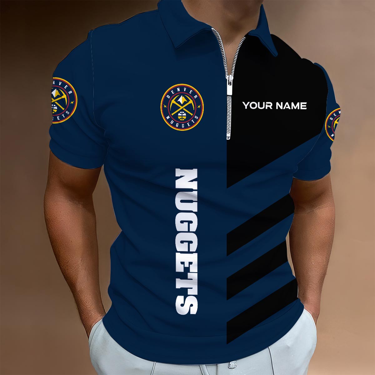 LIMITED EDITION - NEW CUSTOMIZED NBA08 DN DENVER NUGGETS ZIP POLO SHIRT
