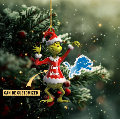 LIMITED EDITION - NEW CUSTOMIZED NFL04 DTL DETROIT LIONS THE GRINCH ACRYLIC ORNAMENT