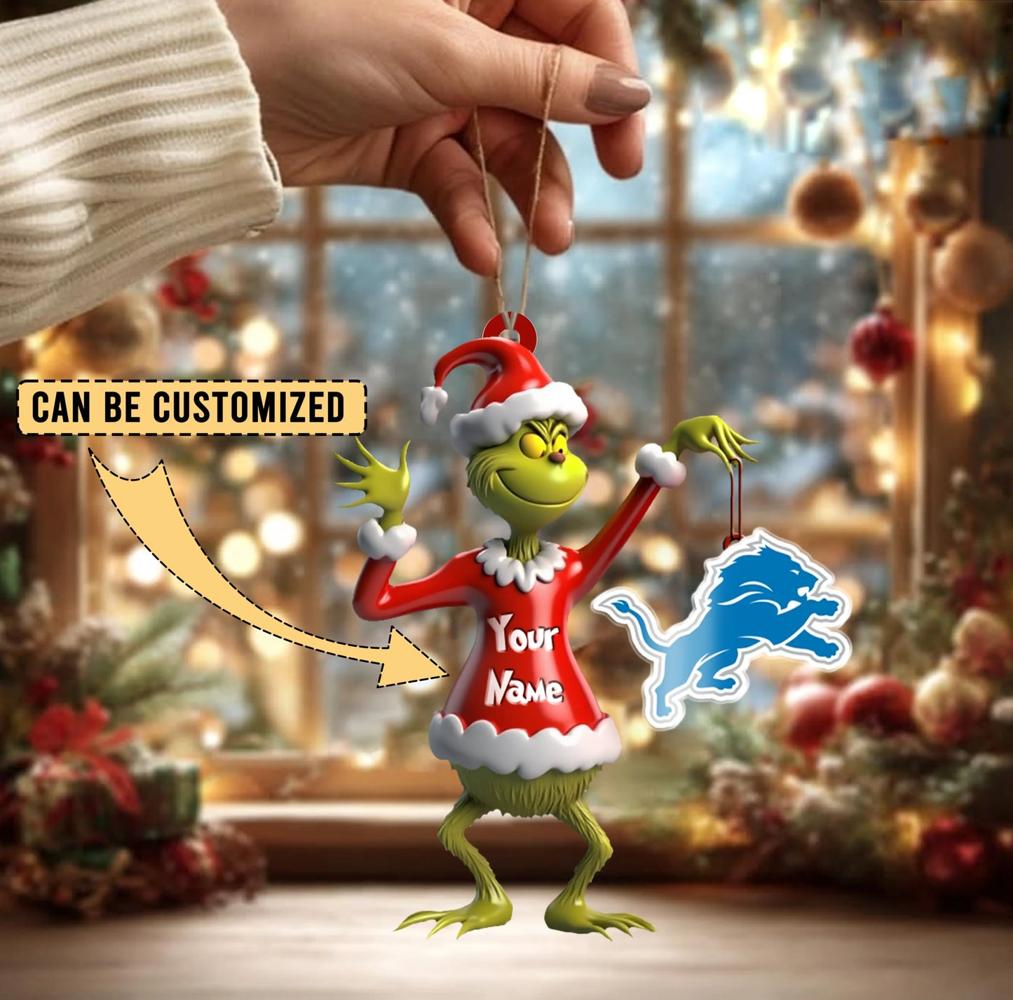 LIMITED EDITION - NEW CUSTOMIZED NFL04 DTL DETROIT LIONS THE GRINCH ACRYLIC ORNAMENT