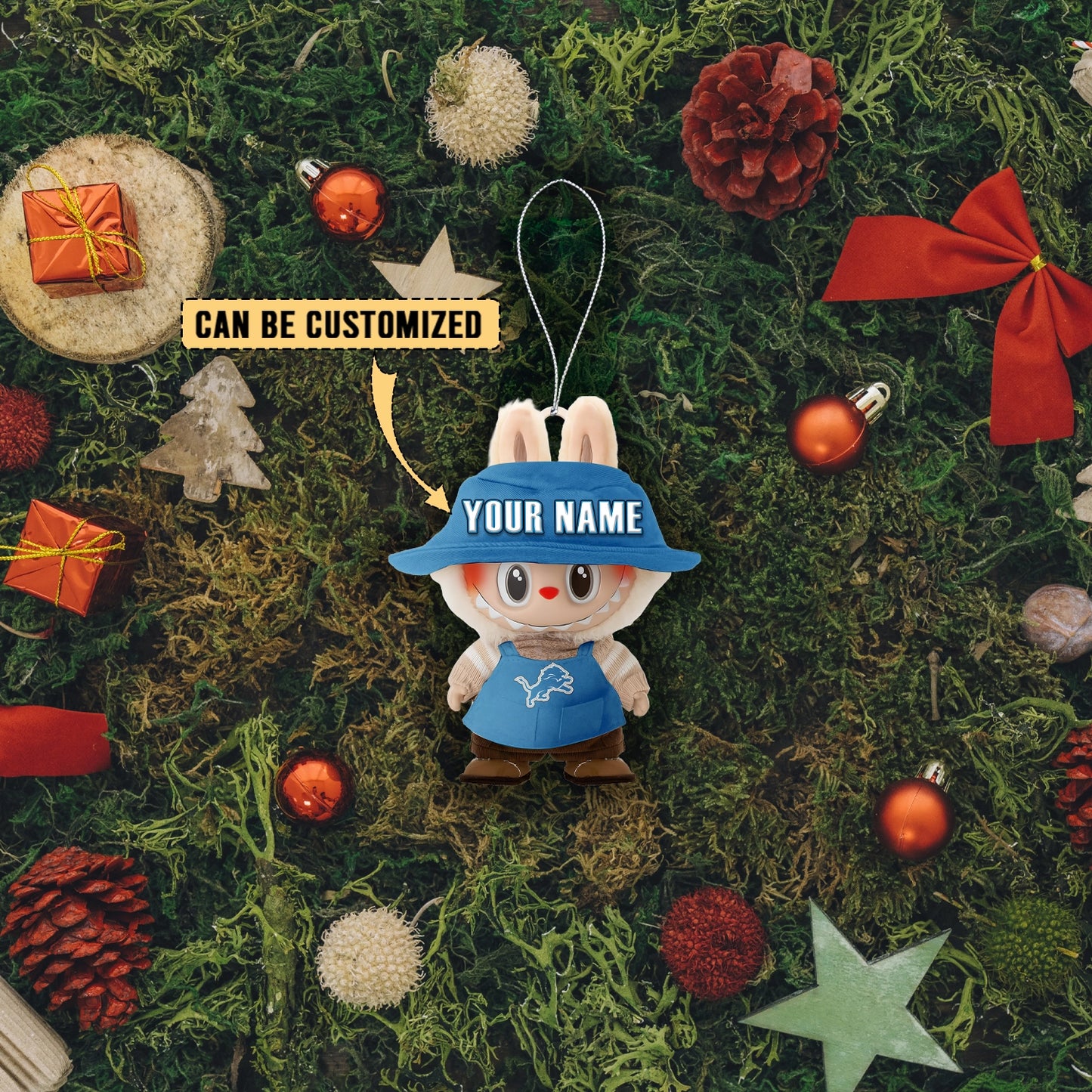 LIMITED EDITION - NEW CUSTOMIZED NFL04 DTL DETROIT LIONS LABUBU CHRISTMAS ACRYLIC ORNAMENT