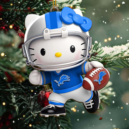 LIMITED EDITION - NEW CUSTOMIZED NFL04 DTL DETROIT LIONS HELLO KITTY ACRYLIC ORNAMENT