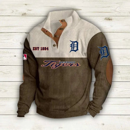 [FLASH SALE] NEW CUSTOMIZED MLB16 DTS DETROIT TIGERS BUTTON SWEATSHIRTS STAND COLLAR