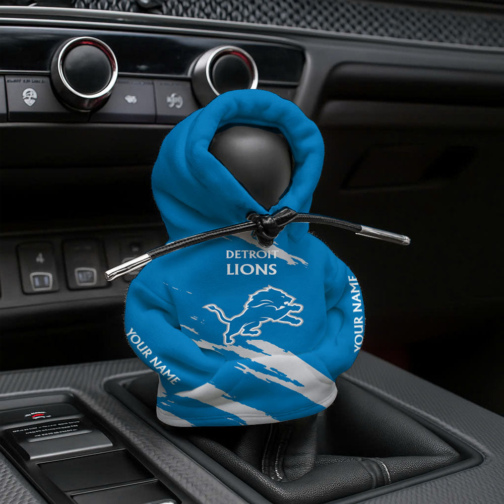 LIMITED EDITION - NEW CUSTOMIZED NFL04 DTL DETROIT LIONS CAR HOODIE SHIFT KNOB COVER