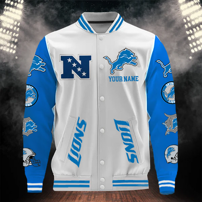 LIMITED EDITION - NEW CUSTOMIZED NFL04 DTL DETROIT LIONS BASEBALL JACKET
