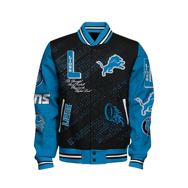 LIMITED EDITION - NEW CUSTOMIZED NFL04 DTL DETROIT LIONS SATIN VARSITY JACKET & BASEBALL JACKET