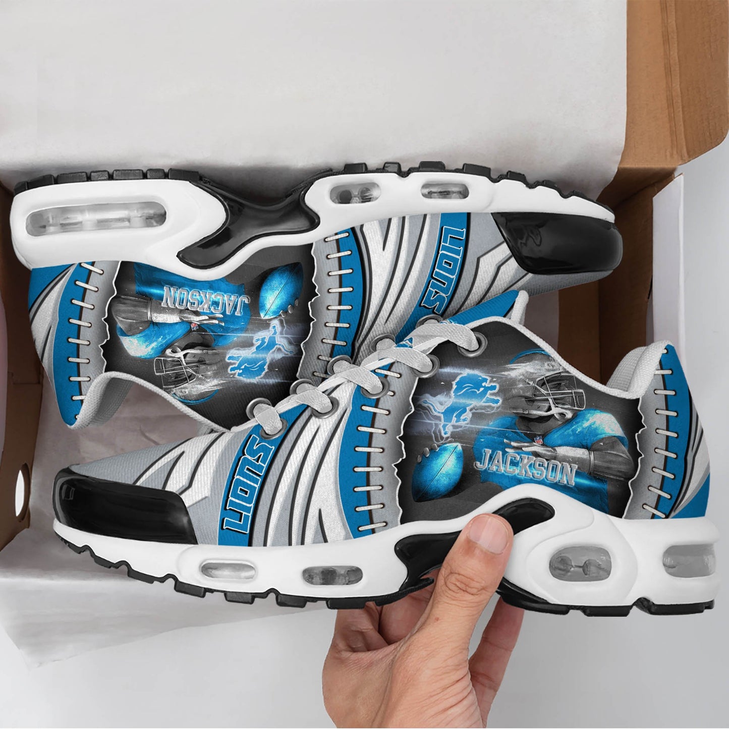 LIMITED EDITION - NEW CUSTOMIZED NFL04 DTL DETROIT LIONS UNISEX AIR MAX PLUS SNEAKERS