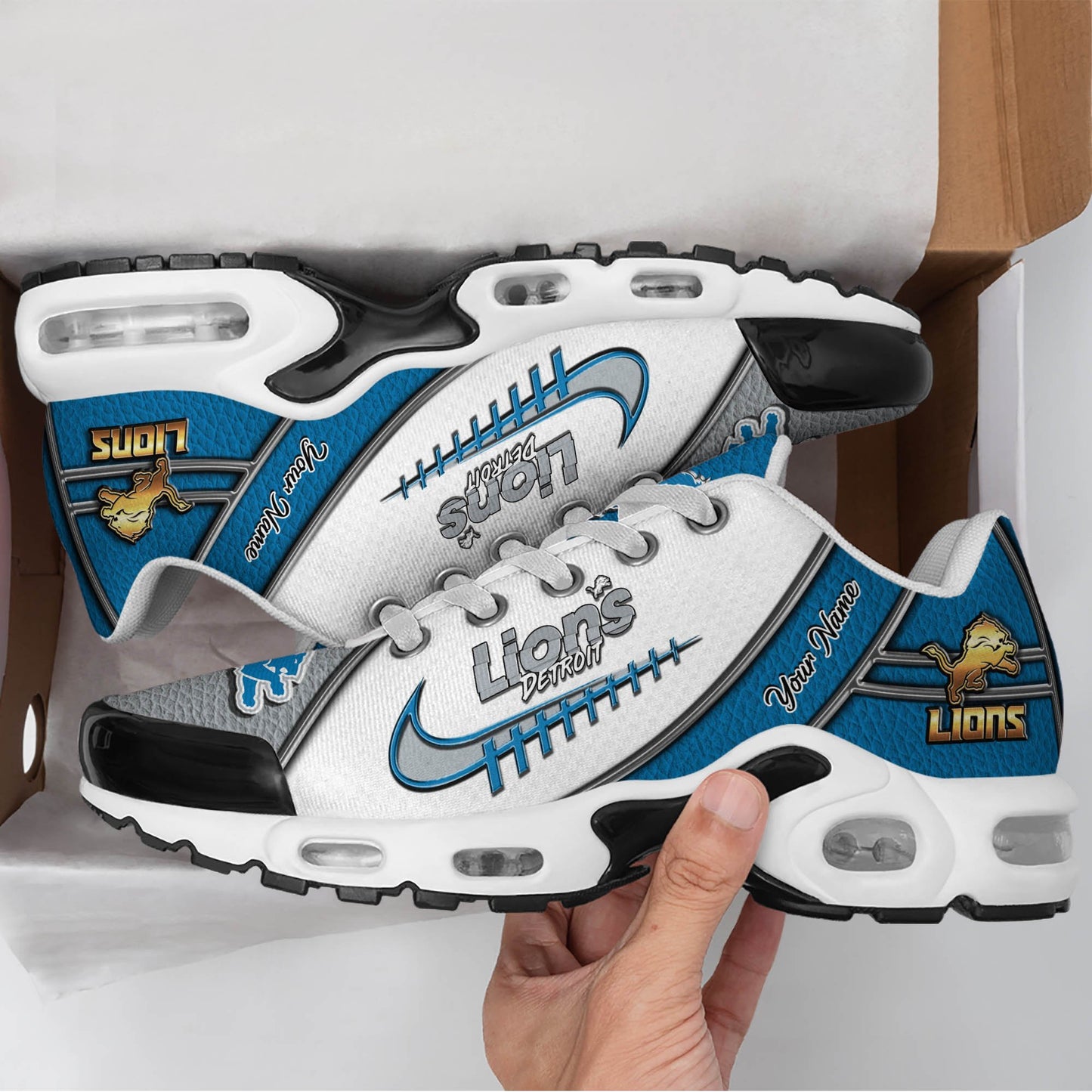 LIMITED EDITION - NEW CUSTOMIZED NFL04 DTL DETROIT LIONS UNISEX AIR MAX PLUS SNEAKERS