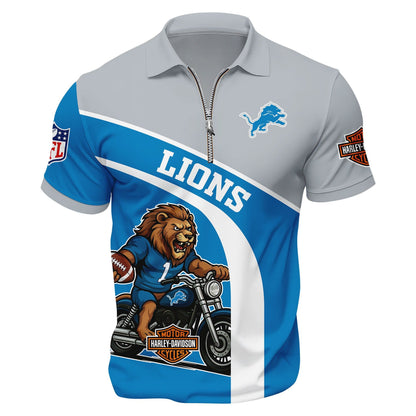 LIMITED EDITION - NEW CUSTOMIZED NFL04 DTL DETROIT LIONS HARLEY-DAVIDSON POLO WITH ZIPPER SHIRT