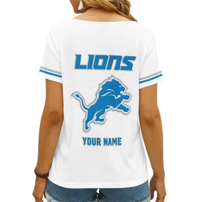 LIMITED EDITION - NEW CUSTOMIZED NFL04 DTL DETROIT LIONS V-NECK FEMALE SHIRT