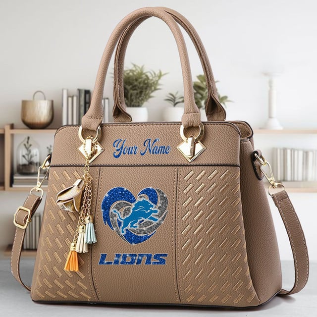LIMITED EDITION - NEW CUSTOMIZED NFL04 DTL DETROIT LIONS ZIP HANDBAG MULTICOLOR