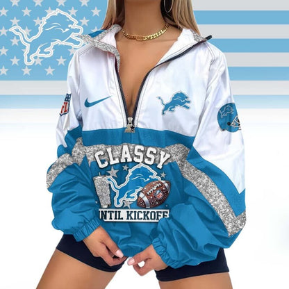 LIMITED EDITION - NEW CUSTOMIZED NFL04 DTL DETROIT LIONS V-NECK ZIPPER SWEATSHIRT JACKET