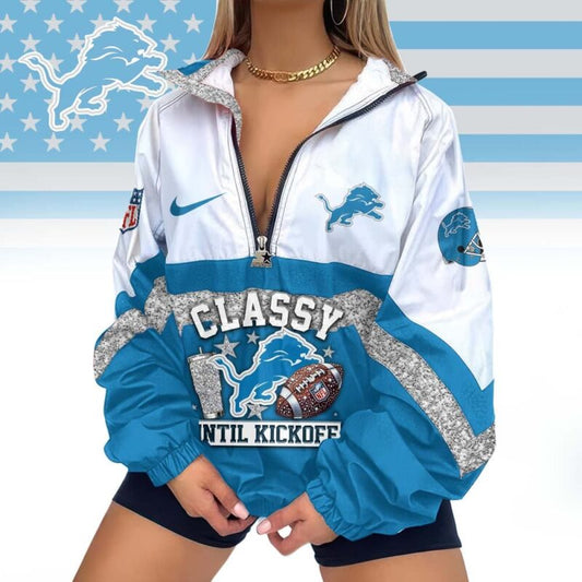 LIMITED EDITION - NEW CUSTOMIZED NFL04 DTL DETROIT LIONS V-NECK ZIPPER SWEATSHIRT JACKET