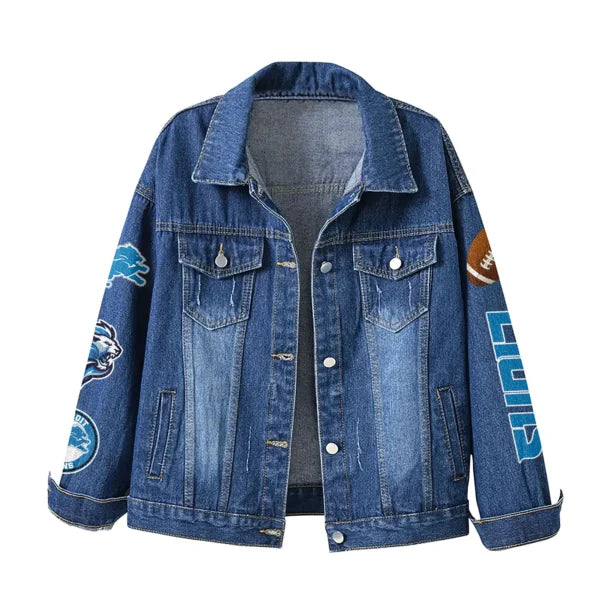 LIMITED EDITION - NEW CUSTOMIZED NFL04 DTL DETROIT LIONS DENIM JACKET