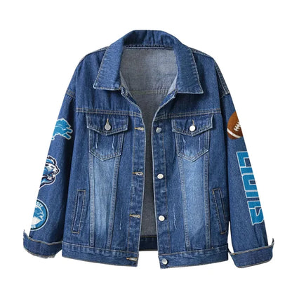 LIMITED EDITION - NEW CUSTOMIZED NFL04 DTL DETROIT LIONS DENIM JACKET