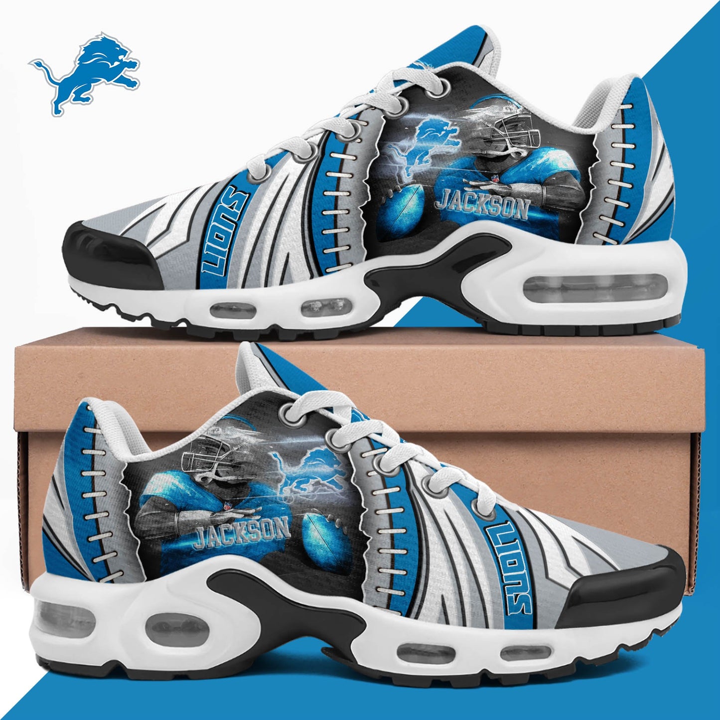 LIMITED EDITION - NEW CUSTOMIZED NFL04 DTL DETROIT LIONS UNISEX AIR MAX PLUS SNEAKERS