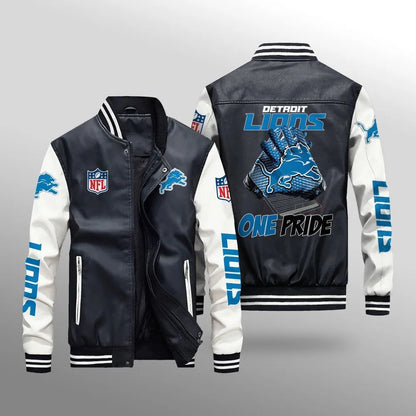 LIMITED EDITION - NEW CUSTOMIZED NFL04 DTL DETROIT LIONS LEATHER BOMBER JACKET