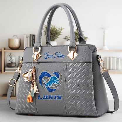 LIMITED EDITION - NEW CUSTOMIZED NFL04 DTL DETROIT LIONS ZIP HANDBAG MULTICOLOR