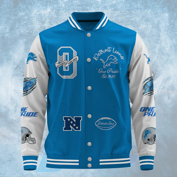 LIMITED EDITION - NEW CUSTOMIZED NFL04 DTL DETROIT LIONS BASEBALL JACKET
