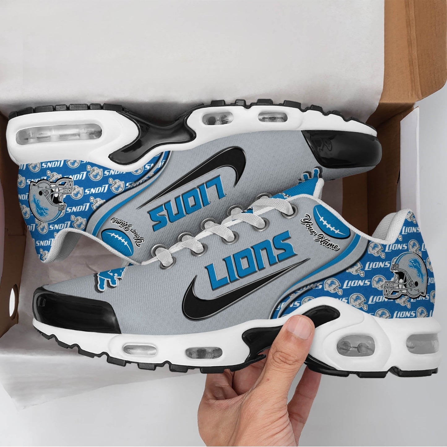 LIMITED EDITION - NEW CUSTOMIZED NFL04 DTL DETROIT LIONS UNISEX AIR MAX PLUS SNEAKERS