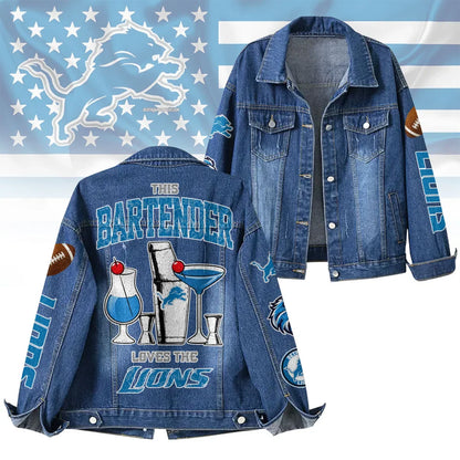 LIMITED EDITION - NEW CUSTOMIZED NFL04 DTL DETROIT LIONS DENIM JACKET