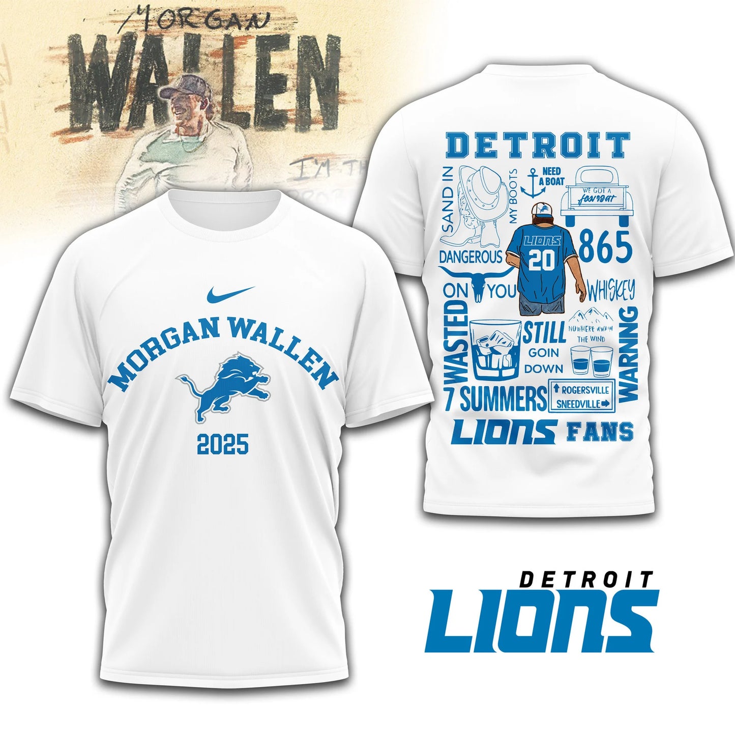 LIMITED EDITION - NEW CUSTOMIZED NFL04 DTL DETROIT LIONS T-SHIRT | MULTIPLE COLORS AVAILABLE