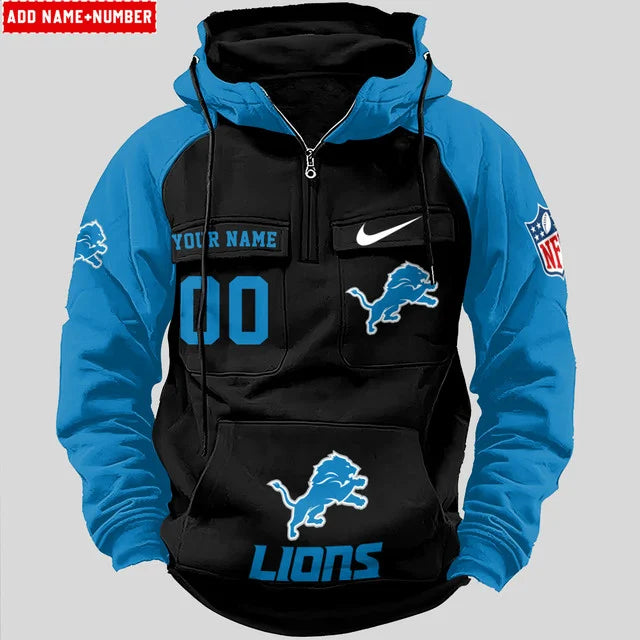 LIMITED EDITION - NEW CUSTOMIZED NFL04 DTL DETROIT LIONS QUARTER ZIP HOODIE