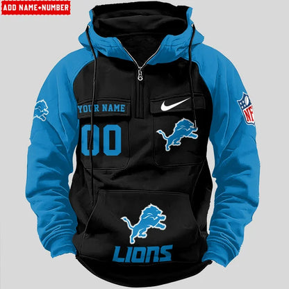 LIMITED EDITION - NEW CUSTOMIZED NFL04 DTL DETROIT LIONS QUARTER ZIP HOODIE