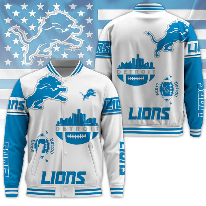 LIMITED EDITION - NEW CUSTOMIZED NFL04 DTL DETROIT LIONS BASEBALL JACKET