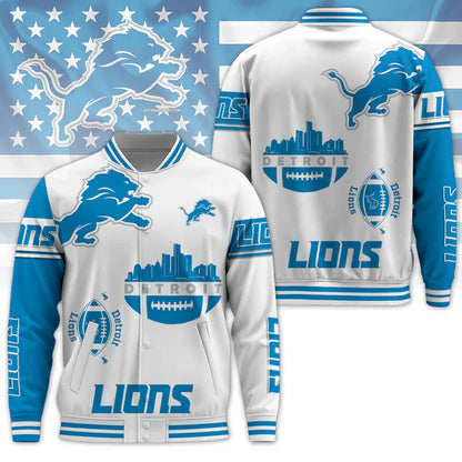 LIMITED EDITION - NEW CUSTOMIZED NFL04 DTL DETROIT LIONS BASEBALL JACKET
