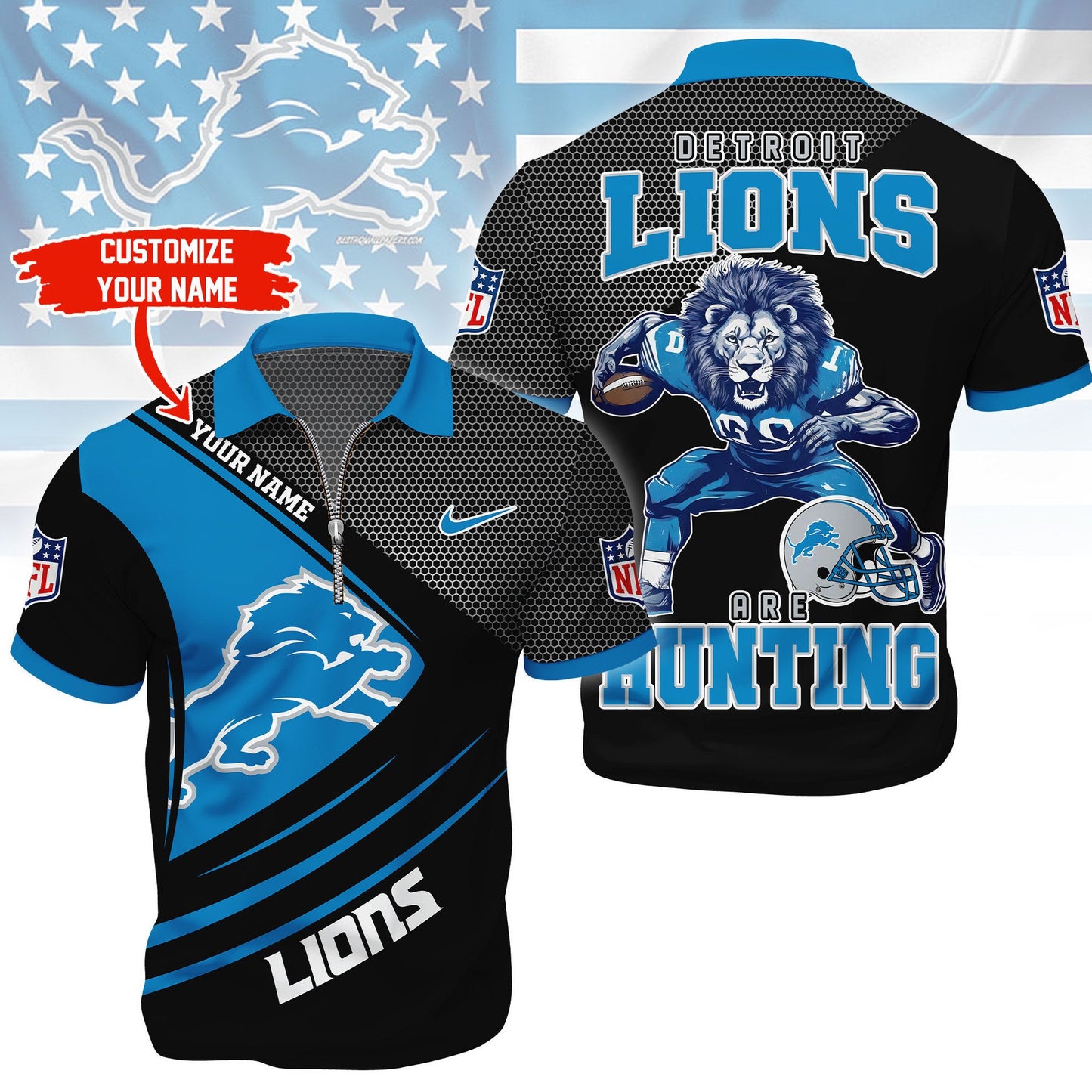 LIMITED EDITION - NEW CUSTOMIZED NFL04 DTL DETROIT LIONS HARLEY-DAVIDSON POLO WITH ZIPPER SHIRT